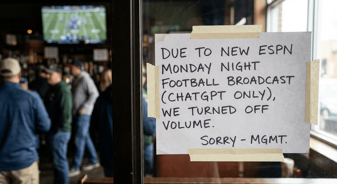 ESPN Replaces Entire Monday Night Football Broadcast Team With Single ChatGPT Instance That Only Says 'Now That's Football' After Every Play